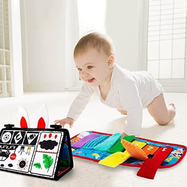 Inbeby Tummy Time/Baby Mirror Toys, Black and White High Contrast Tabletop Mount Baby Newborn Toys 0 3 6 Months Brain Development, Sensory Texture Piano Infant Toys 0 3 6 Months with Squeaker - Image 6