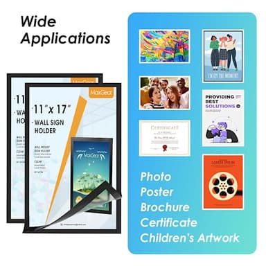 MaxGear 10 Pack Magnetic Sign Holder 11 x 17 with Magnetic Border，Self Adhesive Wall Mount Sign Holder Display Picture Frames Window Document Poster Paper Flyer Holder for Home Office Store - Image 7