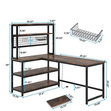 Tribesigns 55" L-Shape Computer Desk with Hutch and Wireless Charging, Office Desk Study Table Writing Desk Workstation with 5 Shelves and Movable CPU Stand for Home Office (Brown) - Image 2