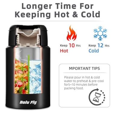 Bolu Fly 18oz Insulated Food Container with Spoon & Insulated Bag, Soup Thermo for hot Food- 10-Hour Heat Retention, Leak-Proof Stainless Steel Lunch Thermo for Adults, Office, Travel(Black) - Image 4
