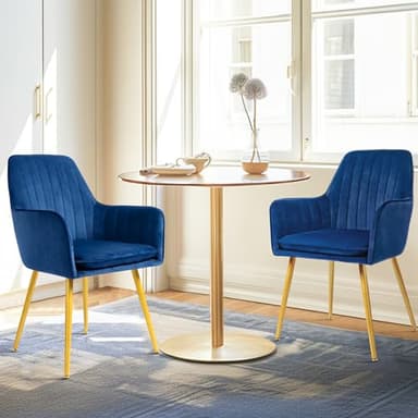 CangLong Furniture Modern Living Dining Room Accent Arm Chairs Club Guest with Gold Metal Legs, Set of 2, Navy Blue - Image 5
