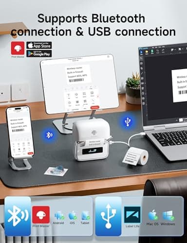 Phomemo M250 Label Maker Machine with Tape, 3 Inch Thermal Label Maker, 2025 Upgrade Portable Barcode Printer for Business, Home, Logo Label, Sticker Printer for Phones & PC, with 1 Roll Label - Image 4