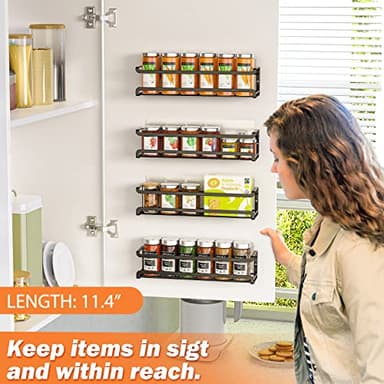 Bunoxea Spice Rack Wall Mounted 4 Pack,Space-Saving Spice Organizer for Spice Jars and Seasonings,Screw or Adhesive Hanging Spice Rack Organizer for Your Kitchen Cabinet,Pantry Door,11.41x2.75x2.75in - Image 3