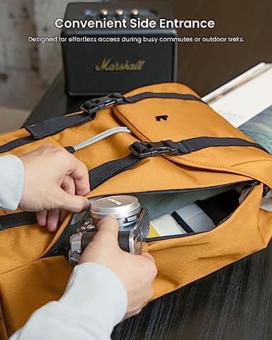 tomtoc Flap Laptop Backpack, Lightweight, Water-Resistant Casual Daypack, Durable Work-pack, Vintage Classic Rucksack for 13-15.6 Inch Laptop, perfect for Campus, Street, 22L Yellow - Image 6