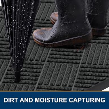 Smiry Front Door Mat Outside Entrance, Heavy Duty Outdoor Indoor Natural Rubber Doormat, Non Slip, Trap Dirt and Moisture, Easy Clean, Low Profile Patio Porch Entryway Mat, 59x23, Black - Image 3