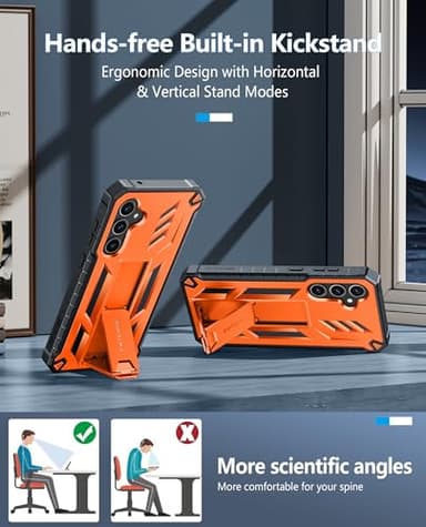 FNTCASE for Samsung Galaxy S24-FE Case: Military Grade Drop Proof Protection Mobile Cover with Kickstand | Matte Textured Rugged Shockproof TPU | Protective Sturdy Phone Case Orange - Image 4