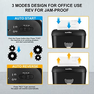 Suntiko Paper Shredder, 14 Sheet Cross Cut, 6.6 Gallon Basket, P-4 Security Level, 3 Mode Design - Jam Proof Heavy Duty Shredder for Home and Office - Image 5