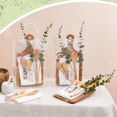 Baby Shower Prizes for Game Winners Bamboo Cheese Board Spoon Fork Butter Spreaders Plaid Towel Thank You Card and Gift Bags for Baby Shower Wedding Bridal Shower Favors (Acacia, 6 Sets) - Image 2