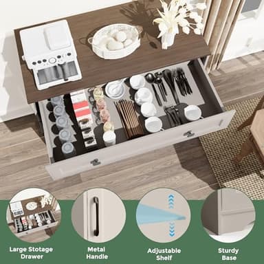 Algglobuy Buffet Cabinet, Coffee Bar Cabinet with a Drawer, Modern Kitchen Storage Cabinet with Adjustable Shelf, Sideboard Storage with Sliding Door, Gray - Image 4