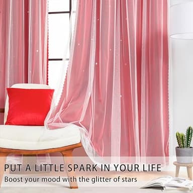XiDi Red Black Out Curtains for Bedroom Windows Girls Bedroom Decor, Unicorn Curtains for Kids Room 2 Panel 34/72/2 - Image 2