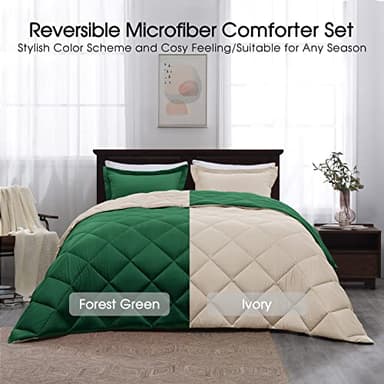 Beyond Twin Comforter - Reversible, All-Season, Forest Green/Ivory, 1 Comforter & 1 Pillow Sham - Image 3