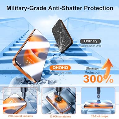 QHOHQ [1-Second Auto-Install] 3 Pack Screen Protector for iPhone 17 Pro Max [6.9 Inch] + 1 Set Camera Lens Protector, 9H+ Shatterproof Tempered Glass, [12FT Military Grade Protection], Case Friendly - Image 3