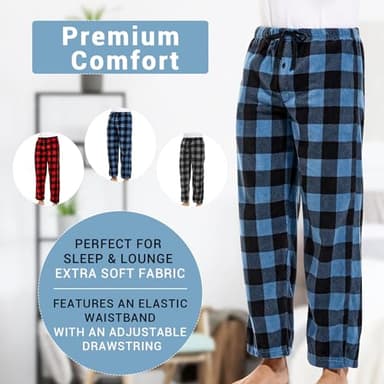 DG Hill Pajama Pants Mens - PJ Bottoms Fleece Lounge Pants Sleepwear - Plaid PJs with Pockets Microfleece Sleep Pant for Winter - Image 2