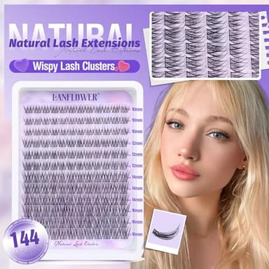 Natural Lash Clusters Kit Wispy Lash Extension Kit Waterproof Lash Clusters C Curved Cluster Eyelash Extensions Kit 144pcs Individual Lashes 10-16mm Eyelash Extension Kit by Lanflower - Image 4