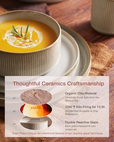 Famiware Star Dinnerware Sets, Plates and Bowls Set for 4, 12 Pieces Ribbed Dishes - Chip and Scratch Resistant, Microwave and Dishwasher Safe Tableware, Cappuccino White - Image 5