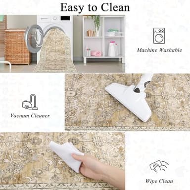 U'Artlines 2' x 6' Boho Hallway Runner Rug Vintage Farmhouse Non Slip Soft Washable Accent Runner Carpet for Kitchen, Entryway, Laundry, Living Room(Cream Tan) - Image 6