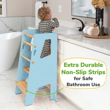 OCODILE Toddler Standing Tower - Adjustable Height Toddler Kitchen Stool Helper - Ideal Kids Kitchen Step Stool for Learning New Skills - Updated Design with Safety Feet - Blue - Image 3