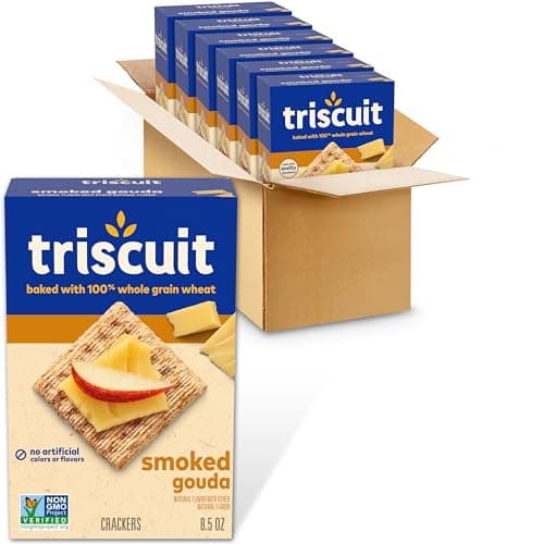 Triscuit Smoked Gouda Whole Grain Wheat Crackers, Lunch Snacks, Bulk Snack Crackers, 6 - 8.5 oz Boxes - Image 1