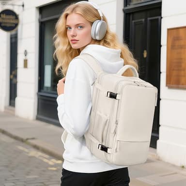 Beraliy Travel Backpack, Large Carry On Backpack, Personal Item Travel Bag, Airline Approved 17 Inch Laptop Backpack, College Weekender Business Hiking Bag, Beige - Image 2