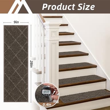 COSY HOMEER Edging Stair Treads Non-Slip Carpet Mat 28inX9in Indoor Stair Runners for Wooden Steps, Edging Stair Rugs for Kids and Dogs, 100% Polyester TPE Backing (15pc, Brown) - Image 7