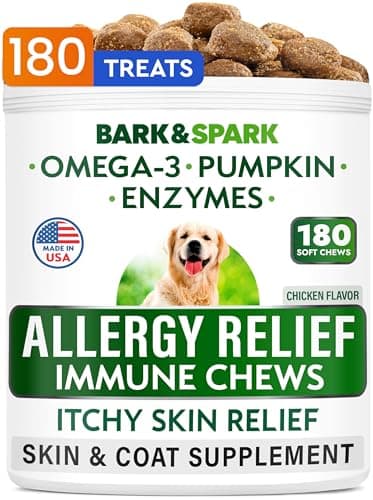 BARK&SPARK Dog Allergy Relief Chews (180 Immune Treats) - Anti-Itch Skin & Coat Supplement - Omega 3 Fish Oil - Itchy Skin Relief Treatment Pills - Itching&Paw Licking - Dry Skin & Hot Spots -Chicken - Image 1