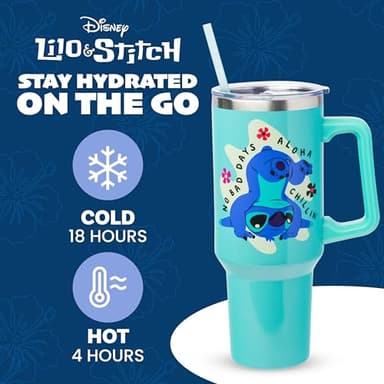 Silver Buffalo Disney Lilo and Stitch Aloha No Bad Days Chillin’ Stainless Steel Tumbler with Handle and Straw, Fits in Standard Cup Holder, 40 Ounces - Image 2