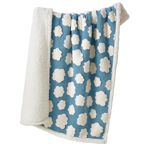 LE SURE Waterproof Puppy Blanket for Small Dogs - Washable Double Sided Dog Blankets with Warm Jacquard Shag and Soft Sherpa Fleece, Pet Cat Blanket for Couch Protection, 3D Textured Cloud, Blue - Image 1