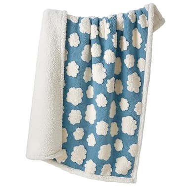 LE SURE Waterproof Puppy Blanket for Small Dogs - Washable Double Sided Dog Blankets with Warm Jacquard Shag and Soft Sherpa Fleece, Pet Cat Blanket for Couch Protection, 3D Textured Cloud, Blue - Image 1
