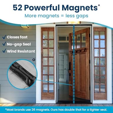 Flux Phenom Magnetic Screen Door - Bugs Out, Breeze in - 9min Install Auto-Sealing Heavy Duty Double Stitched Mesh, 52 Magnets, Hands Free Sliding & Patio Doors Net, Pet & Kid Friendly, 38 x 82 Inch - Image 4