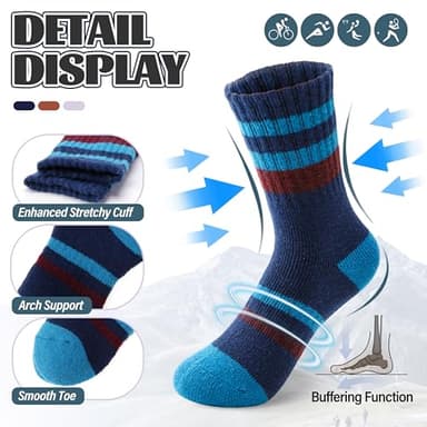 Anlisim Kids Merino Wool Hiking Socks Boys Girls Toddlers Thermal Winter Warm Boot Thick Cushion Snow Ski Gift Stocking Stuffer Socks 6 Pairs (Stripe, 12-15 Y) - Image 4