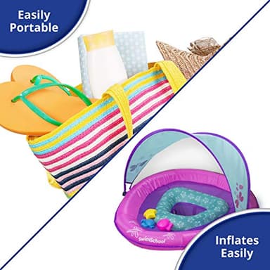 SwimSchool Deluxe Baby Pool Float with Adjustable Canopy - 6-24 Months - Baby Swim Float with Splash & Play Activity Center Safety Seat - Pink/Aqua - Image 4