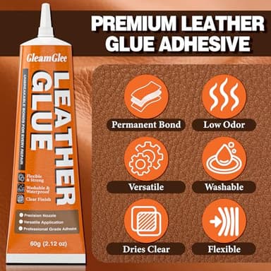 GleamGlee Leather Glue, 60ml Clear, High Strength & Flexible & Waterproof & Clear Leather Repair Glue for Jackets, Purses, Handbags, Sofa, Furniture, Car Seat, Shoes - Image 2