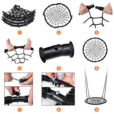 SUPER DEAL 40'' Spider Web Tree Swing Round Net Swing Platform Rope Swing Set for Kids Adult, 71" Detachable Nylon Rope with Swivel for Outdoor Backyard, Max 660 Lbs Extra Safe Steel Frame, Black - Image 7