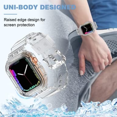XYF Compatible for Crystal Clear Apple Watch Bands, 45mm 44mm 42mm Bumper Case for Men Women Jelly Sport Cover Strap for iWatch Ultra 3 2 Series 11 10 9 8 7 SE 6 5 4 3 (CrystalClear, 42/44/45) - Image 6