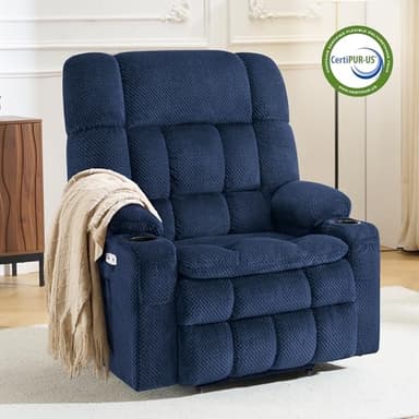 MCombo Oversized Power Lift Recliner Chair for Elderly, Dual Motor Lift Chair with Heat and Massage, Lay Flat Lift Chair for Big and Tall, Cup Holders, Fabric R7891 (Oversize, Navy Blue) - Image 3