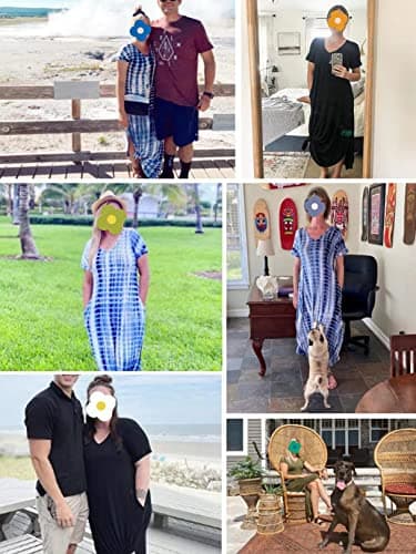 Zilcremo Women Summer Casual Maxi Dress Loose Pockets Short Sleeve Split Boho Dresses Beigeleaf S - Image 6