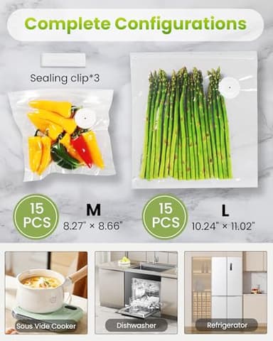 FEPPO Vacuum Sealer for Food with Visible Water Tank, Handheld Saver Compact Vacuum Sealer Machine with 30 Reusable Bags for 6X Preservation & Fresh, White - Image 7