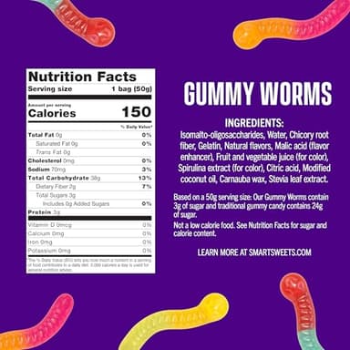 SmartSweets Gummy Worms Low Sugar Gummy Candy: 1.8oz (Pack of 14), No Artificial Sweeteners, Plant-Based, Gluten-Free, Healthy Snack for Kids & Adults - Image 3