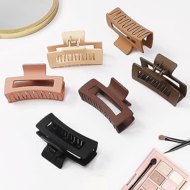 Sisiaipu Hair Clip, 3.5 Inch Medium Square Claw Clips Rectangle Clips 6 Pack Rubber Paint Acrylic Plastic Metal, Non-Slip Design for Women Girls - Coffee - Image 2