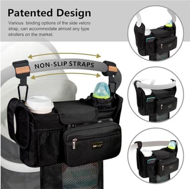 TOPDesign Universal Baby Stroller Organizer, Stroller Caddy with Detachable Mesh Bag & Heightened Insulated Cup Holders & Non-Slip Secure Hooks Accessories, Fits Most Strollers (Five Petal Flower) - Image 4