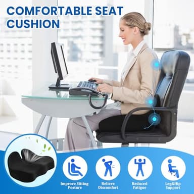 CushZone Seat Cushion, Memory Foam Office Chair Seat Cushion for Office Chairs/Car/Long Trip/Desk Chair/Gaming, Extra Large Size for Sciatica & Hip & Tailbone Pain Relief, Sciatica Support (Black) - Image 4