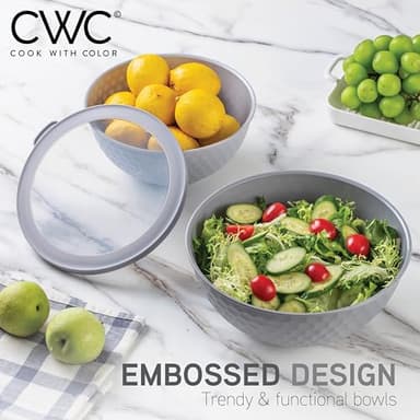 COOK WITH COLOR Mixing Bowls with Lids - 12 Piece Plastic Nesting Bowls Set includes 6 Prep Bowls and 6 Lids, Non Slip Bottom and Embossed Design - Microwave Safe (Grey) - Image 3