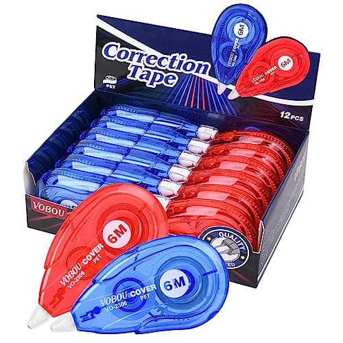 Vobou White Correction Tape, Easy To Use Applicator for Instant Corrections Wrong Writing At Any Time, For school, Office (Red and Blue, 12pack, 6M/256" x 0.2") - Image 1