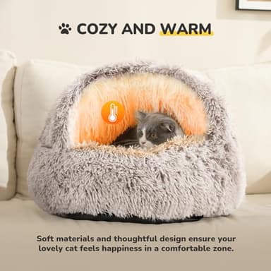 CATISM Cat Bed, Plush Hooded Cat Beds for Indoor Cats, Self Warming Cats Beds Cave, Cozy Pod for Indoor Kitten or Small Dog, Removable Washable with Non-Slip Bottom - Image 4