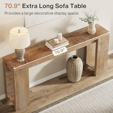 Tribesigns 70.9-Inch Extra Long Console Table, Farmhouse Wood Sofa Table Behind Couch, Narrow Entryway Accent Table for Living Room, Hallway, Entrance, Foyer, Light Oak Brown - Image 6