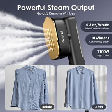 FEPPO Travel Steamer for Clothes, 110-240V Dual Voltage Portable Steamer & Iron 2 in 1, Fast Heat Up, 1100W Powerful Garment Steamer, Large Ceramic Heat Panel for Home & Global & Europe Traveling - Image 4