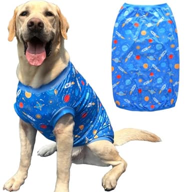 Pet Dog Blue Sleeveless T Shirts with Spacecraft Pattern Printed pet Clothes Soft Breathable Vest for Large Dogs Large, Bule - Image 1
