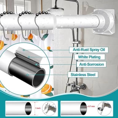 YNL Shower Curtain Rod 34-96 Inches, Non-Slip, Never Rust, No Drill Spring Tension Curtain Rod for Bathroom Window Stainless Steel, White - Image 3