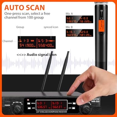 innopow 200-Channel Wireless Microphones System, Dual UHF Metal Cordless Mic Set, Auto Scan, Long Range 200-240Ft,16 Hours Use for Karaoke Singing, Church, 2022 Version(WM333) - Image 3