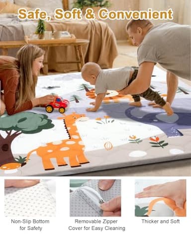 TINYHARBO Premium Foam Baby Play Mat 71" x 59" – Removable & Machine Washable Cover, Extra Thick Padding Playpen Mat, Non-Slip Crawling Mat, Easy to Clean for Infants, Toddlers & Babies - Image 4